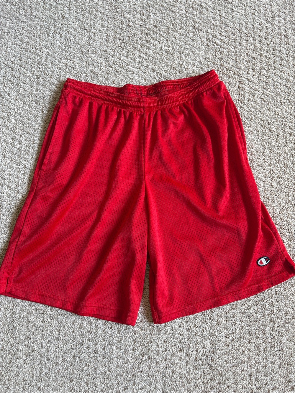 Champion Men's Red Athletic Mesh Shorts with Logo
